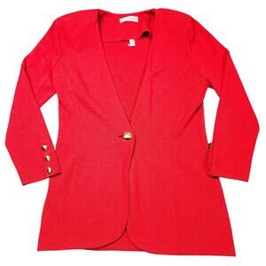 St John Separates Knit Blazer M Red Gold‎ Button Made in USA Vintage 90s Classic
